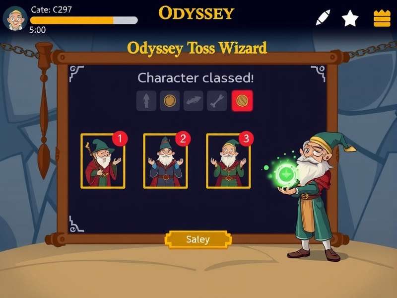 Odyssey Toss Wizard gameplay screenshot showing a player character tossing a magical coin